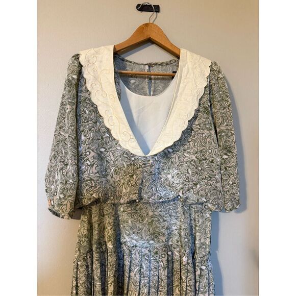 Vintage Positive Influence Size S Collared House Dress Gray Pleated Grannycore - Picture 3 of 15